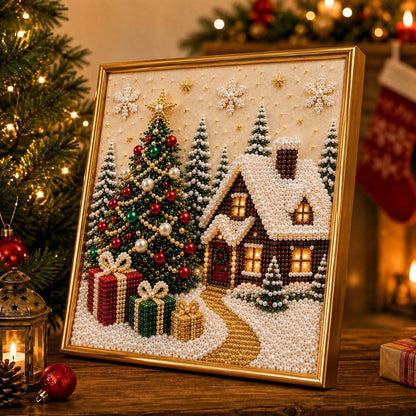 🔥HOT SALE🔥🎄🎅 Premium 3D Pearl Christmas Wall Art Kit | Luxury Flocked Canvas with Scratch-Resistant Non-Fading Pearl Beads DIY Holiday Decor ⛄️❄️
