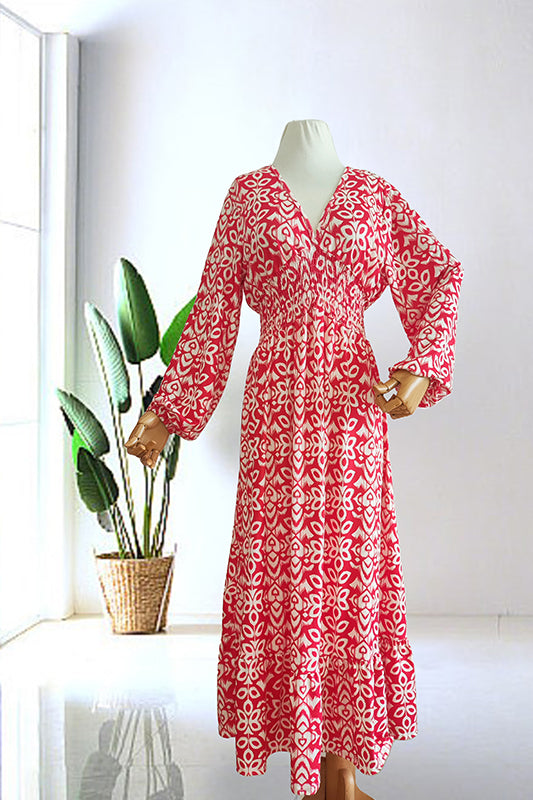 (🔥Hot Sale - 48% KORTING🔥Gratis verzending)Lange jurk met casual print en V-hals 