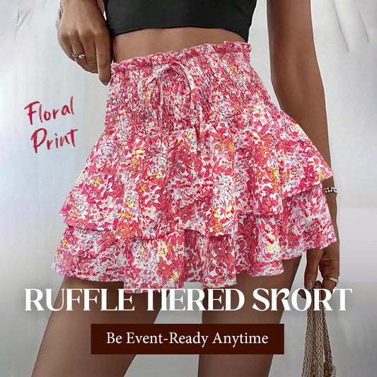 Lightweight Slimming Floral Ruffle Tiered Skirt