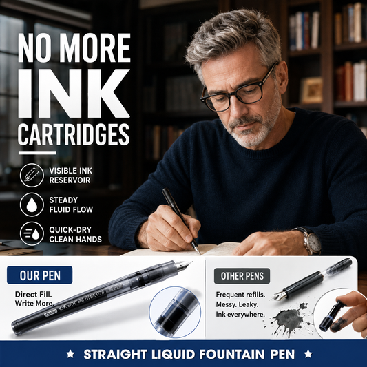 ✍️ High-Capacity Fountain Pen – Refillable Ink Pen with No Cartridge Changes