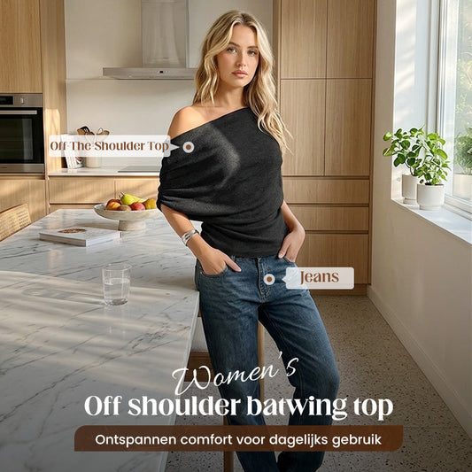 👕Summer Hot Sale⚡50K+ SOLD!🎁Women's Asymmetrical Off-Shoulder Batwing Sleeve Top