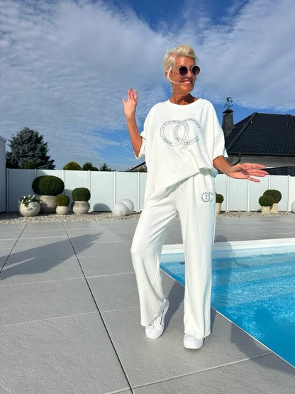 ⏳Limited offer70% OFF ⏰Casual two-piece set for women, plain top and loose trousers