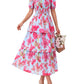 ⏰Summer Hot Sale 70% OFF💃Women's Floral Square Neck Puff Short Sleeve Smocked Tiered Dress