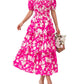 ⏰Summer Hot Sale 70% OFF💃Women's Floral Square Neck Puff Short Sleeve Smocked Tiered Dress
