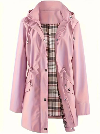 💖2026 HOT SALE 50% OFF🧥Women's Solid Color Drawstring Zip Up Hooded Trench Coat🍃