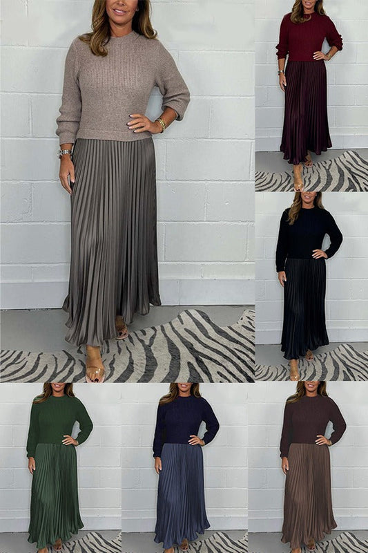 🔥Hot sale 70%OFF🔥Women's solid color Long Sleeve Jumper & Pleated Bottom Dress