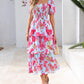 ⏰Summer Hot Sale 70% OFF💃Women's Floral Square Neck Puff Short Sleeve Smocked Tiered Dress