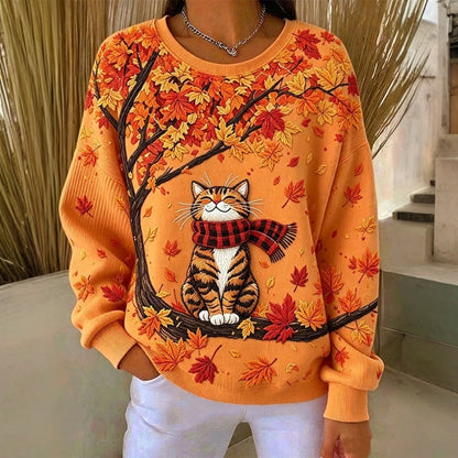 Sweat-Shirt À Imprimé Chat Décontracté