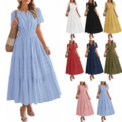 Hot Sale 70% OFF⏰Women's V Neck Short Sleeve Dress🎉Lightweight Elastic Waist Dress