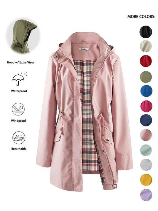 💖2026 HOT SALE 50% OFF🧥Women's Solid Color Drawstring Zip Up Hooded Trench Coat🍃