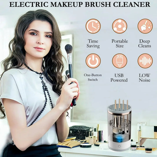💖 60% OFF! ✨ AUTOMATIC MAKEUP BRUSH CLEANER - Deep Cleaning in 3 Minutes, Compact & Portable for Travel, USB Charging with Quiet Operation 🌸🚿