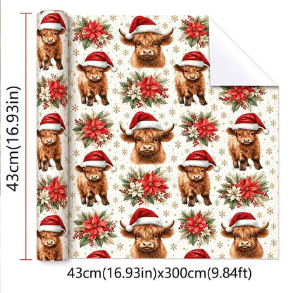 🎄Christmas Highland Cow Gift Wrapping Paper Roll🐮🎁Make Every Gift Special✨