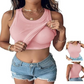 🔥This Week's Special Price--£10.99🍃Round Neck Ribbed Built-In Bra Tank Top | All-Day Support Casual Comfort Camisole, No Bra Needed💥