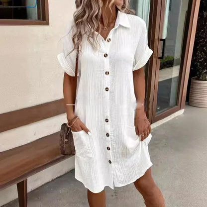 💥Limited Sale Only ￡11.99!!✨Short Sleeve Shirt Dress - Soft, Pocketed & Effortlessly Stylish💃