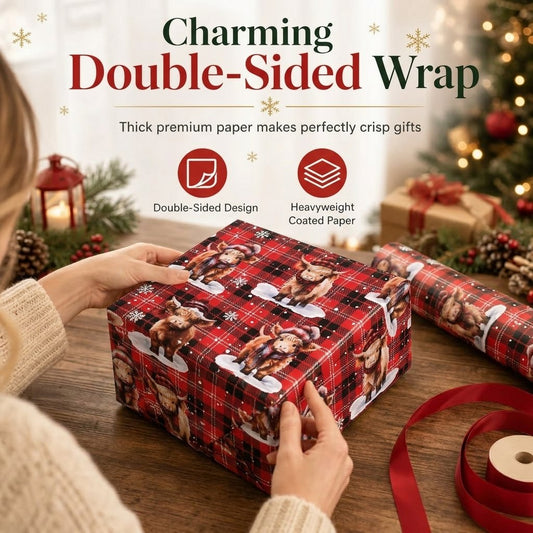 🎄Christmas Highland Cow Gift Wrapping Paper Roll🐮🎁Make Every Gift Special✨