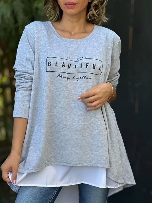 💙Buy 2 get Free shipping💙Letter Print Fake Two Piece Long Sleeve T-shirt