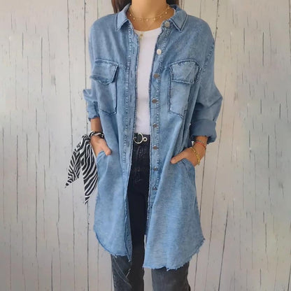 ✨️✨️LATEST MODEL🤠🩵Women’s Faux Denim Comfortable Lapel Coat Shirt