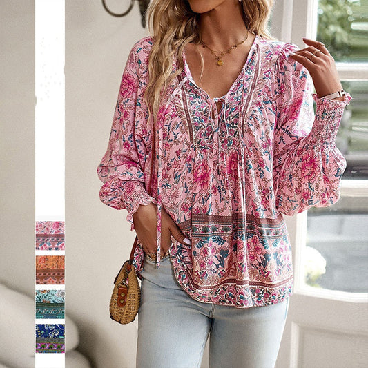 💖Limited time 49% OFF💖Women's Fashion Printed v-Neck Long Sleeve Shirt