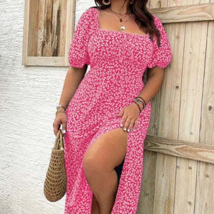💗Summer Specials-49% OFF💗Plus-size Short Sleeve Split Floral Print Dress