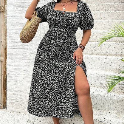 💗Summer Specials-49% OFF💗Plus-size Short Sleeve Split Floral Print Dress