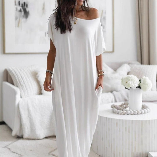 Seasonal bestseller with 60% off 🔥Women's Summer Casual Loose Solid Color Short-Sleeve Long Dress