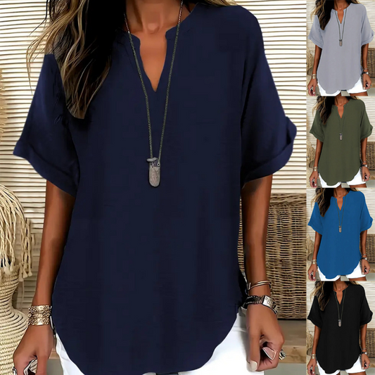 🌸Hot Sale70% OFF👕Fashion Loose Solid Color Short Sleeve Top