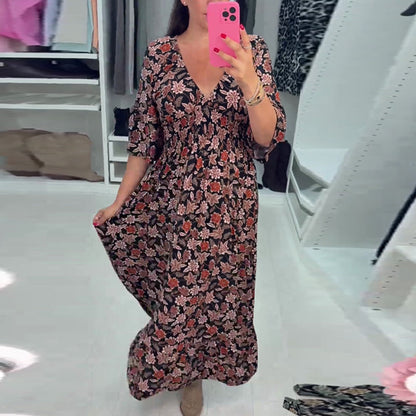 ⏳Time-limited Special 60%OFF⏰V-neck comfy Printed long Dress