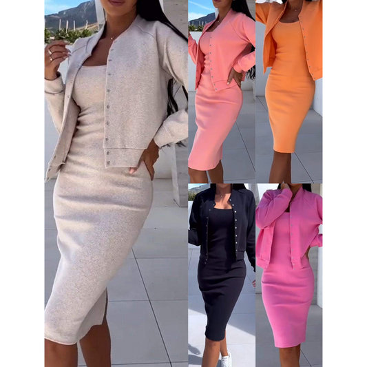 FLASH SALE: 70% OFF! ⏳ Spaghetti Strap Bodycon Dress & Jacket Set