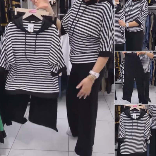 Women's Striped Top & Solid Pants Set