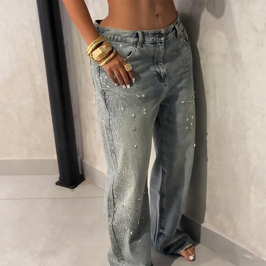 Hot sale 60% OFF🎁Women’s Sparkling Rhinestone Wide-Leg Jeans