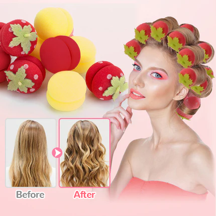 ⏳Buy 1 Get 1 Free💥Heat-Free Curlers in Strawberry Shape with Mushroom Design – Set of 6 Pieces