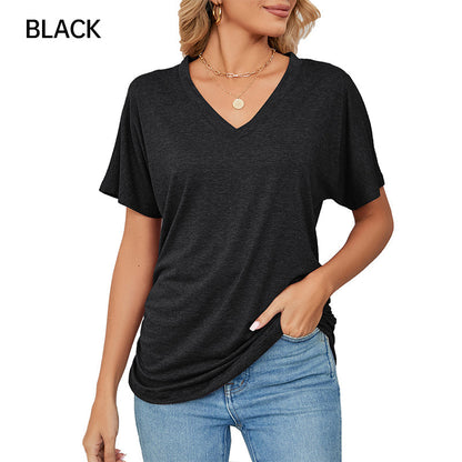 ⏳LAST DAY SALE 50% OFF💕Women's V-Neck Loose Soft Solid Color Short Sleeve Top