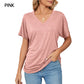 ⏳LAST DAY SALE 50% OFF💕Women's V-Neck Loose Soft Solid Color Short Sleeve Top