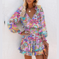 Women's V-Neck Long Sleeve Ruffle Hem Mini Dress