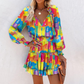Women's V-Neck Long Sleeve Ruffle Hem Mini Dress