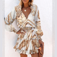 Women's V-Neck Long Sleeve Ruffle Hem Mini Dress