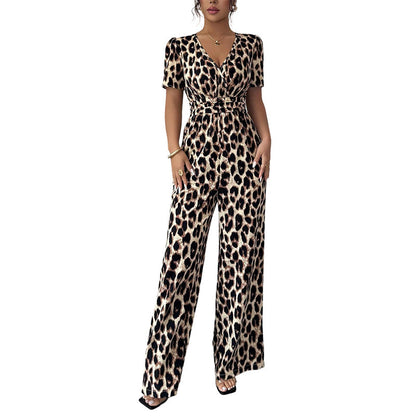 🎁New arrival 70% OFF💥Leopard Print V-Neck Wide-Leg Jumpsuit