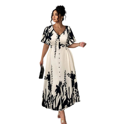 🔥2026 HOT STYLE💥 70% OFF NOW! 🎁 Soft Botanical Print V-Neck Midi Dress – Elegant, Lightweight & Versatile for Any Occasion 🌸