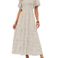 🌷Early Summer Sale-70% Off🌸2026 Summer Casual Floral Print Short Flutter Sleeve Crew Neck Smocked High Waist Flowy Maxi Dress