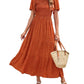 🌷Early Summer Sale-70% Off🌸2026 Summer Casual Floral Print Short Flutter Sleeve Crew Neck Smocked High Waist Flowy Maxi Dress
