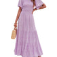 🌷Early Summer Sale-70% Off🌸2026 Summer Casual Floral Print Short Flutter Sleeve Crew Neck Smocked High Waist Flowy Maxi Dress