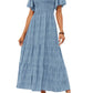🌷Early Summer Sale-70% Off🌸2026 Summer Casual Floral Print Short Flutter Sleeve Crew Neck Smocked High Waist Flowy Maxi Dress