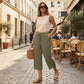 Women's Ribbed Wide-Leg Capri Pants with Pockets
