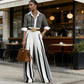🥳SUMMER HOT SALE 70% OFF🥳💞 Women's Striped Shirt & Wide-Leg Pants 2-Piece Set