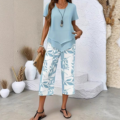 Last Chance: £15.99✨Women's 2-Piece Set✨Asymmetrical Top & Wide Leg Pants, Skin-friendly Fabric