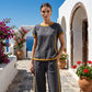 Women's Casual 2-Piece Set – Top & Shorts/Pants, Contrast Trim, Soft Fabric