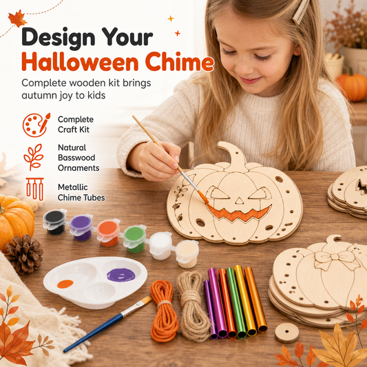 🎃 Save 50%! 🪵 Wooden Pumpkin Craft Kit – DIY wind chime for Halloween ✨