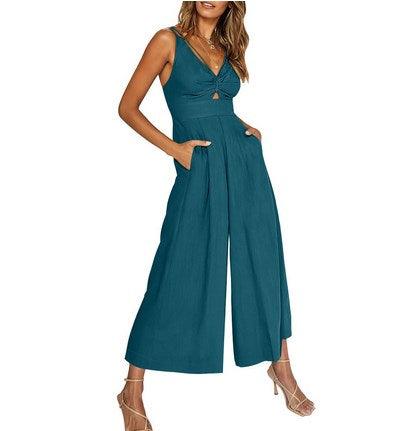 V Neck Cutout High-Waist Jumpsuits - dressowy