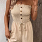 💃Women's Strapless Frill Trim Shirred Tie Front Wide Leg Tube Romper