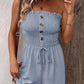 💃Women's Strapless Frill Trim Shirred Tie Front Wide Leg Tube Romper